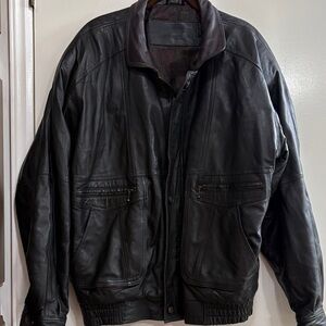 Expressions Black Leather Bomber Jacket